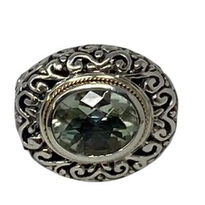 Phillip Gavriel Green Quartz Sterling Silver & 18k Gold Filagree Ring